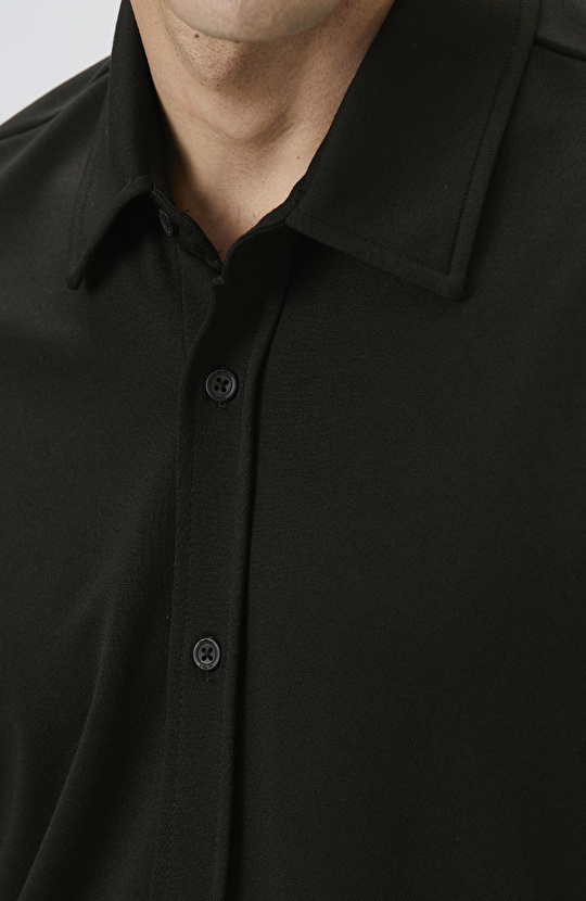 Slim Fit Black Short Sleeve Knitted Shirt