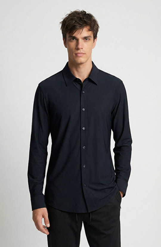 Siyah Uzun Kollu Teknik Örme Gömlek