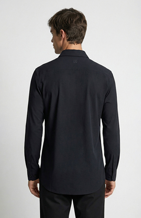 Siyah Uzun Kollu Teknik Örme Gömlek