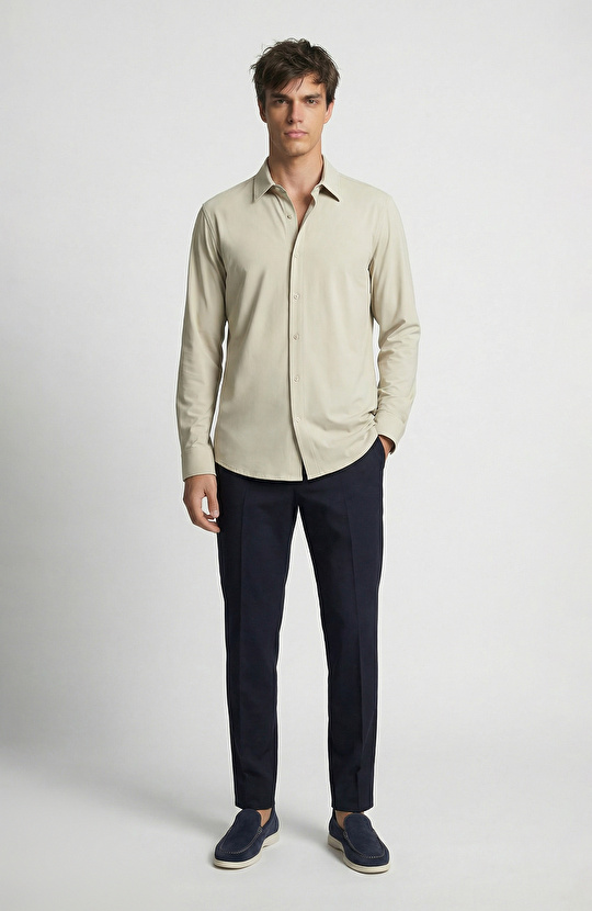 Vizon Uzun Kollu Teknik Örme Gömlek