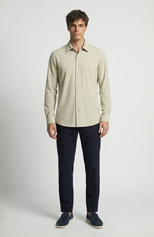 Vizon Uzun Kollu Teknik Örme Gömlek