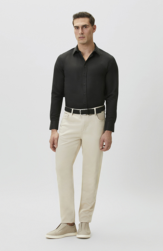 Slim Fit Siyah Diyagonal Cotton Gömlek