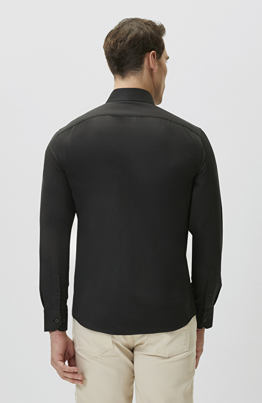Slim Fit Siyah Diyagonal Cotton Gömlek