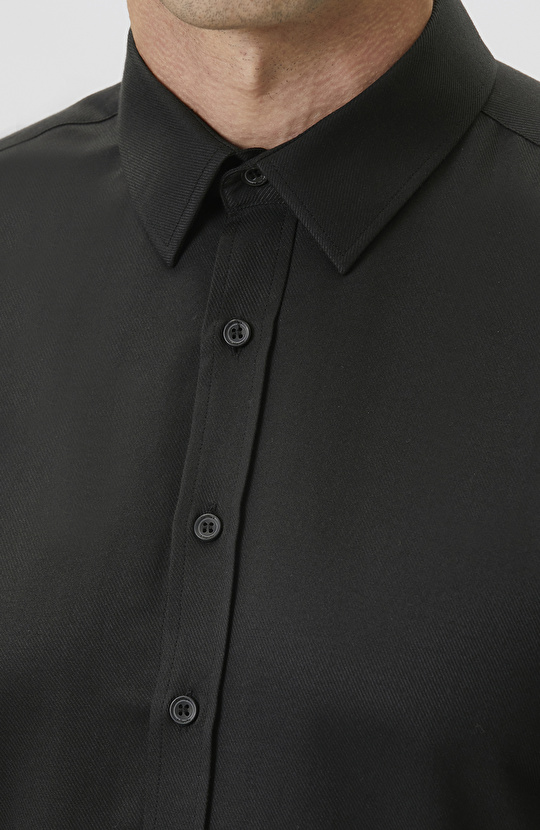 Slim Fit Siyah Diyagonal Cotton Gömlek