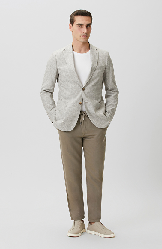 Bej Pötikareli Keten Mix Ceket