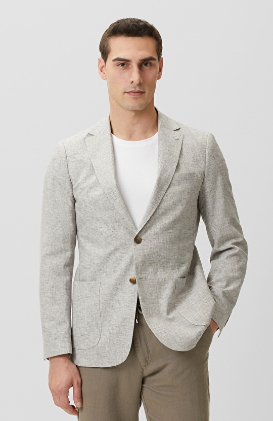 Bej Pötikareli Keten Mix Ceket