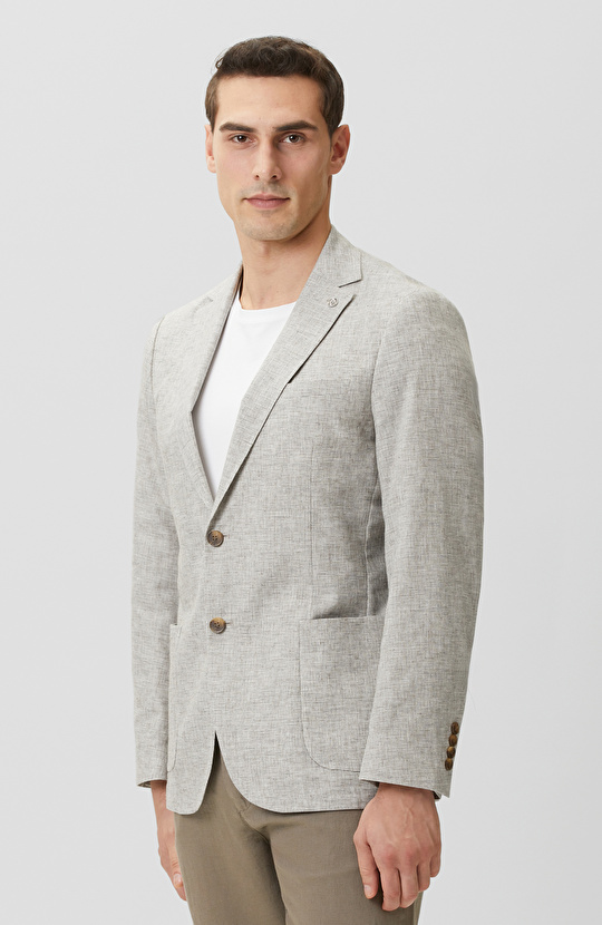 Bej Pötikareli Keten Mix Ceket