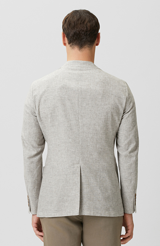 Bej Pötikareli Keten Mix Ceket