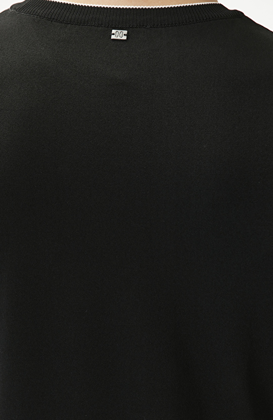 Black Contrast Stripe Detailed Rayon Sweater