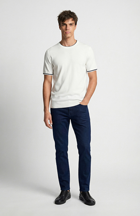 Ekru Kontrast Renk Şeritli Rayon Kazak