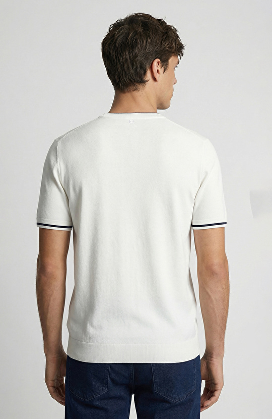 Ekru Kontrast Renk Şeritli Rayon Kazak