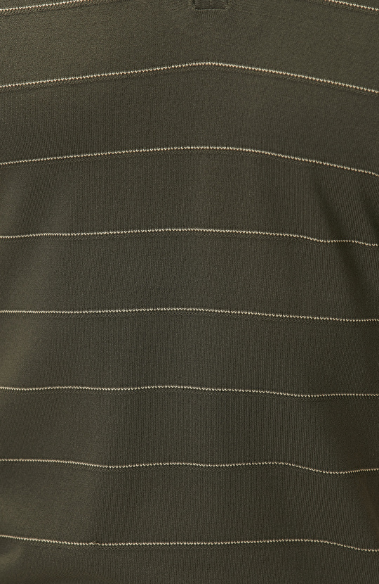 Haki Fermuarlı Polo Yaka Çizgili Kısa Kol Kazak