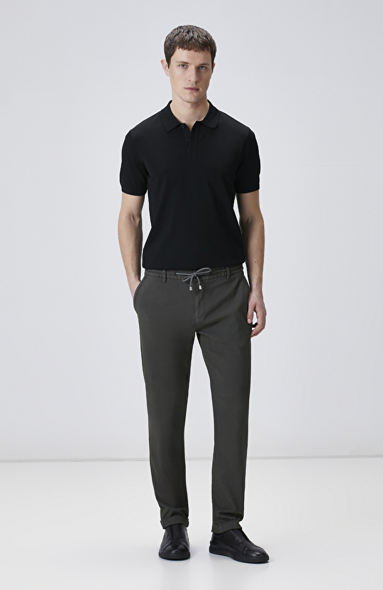 Siyah Polo Yaka Kısa Kol Rayon Kazak