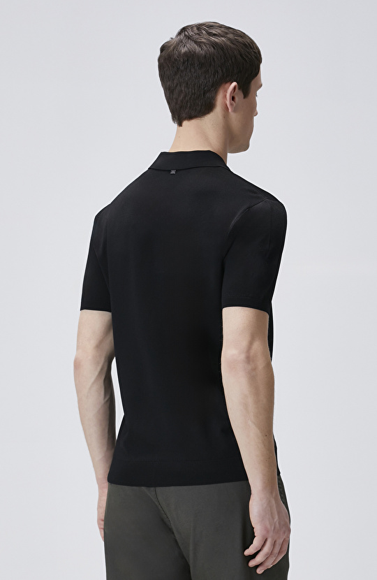 Siyah Polo Yaka Kısa Kol Rayon Kazak