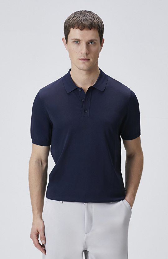 Lacivert Polo Yaka Kısa Kol Rayon Kazak