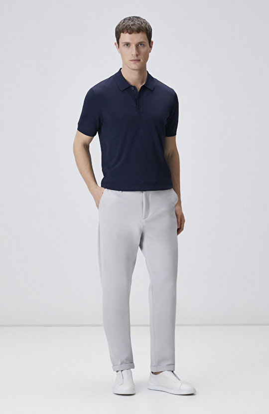 Lacivert Polo Yaka Kısa Kol Rayon Kazak