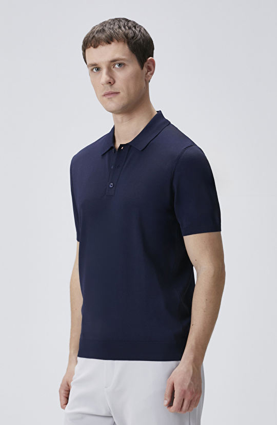 Lacivert Polo Yaka Kısa Kol Rayon Kazak