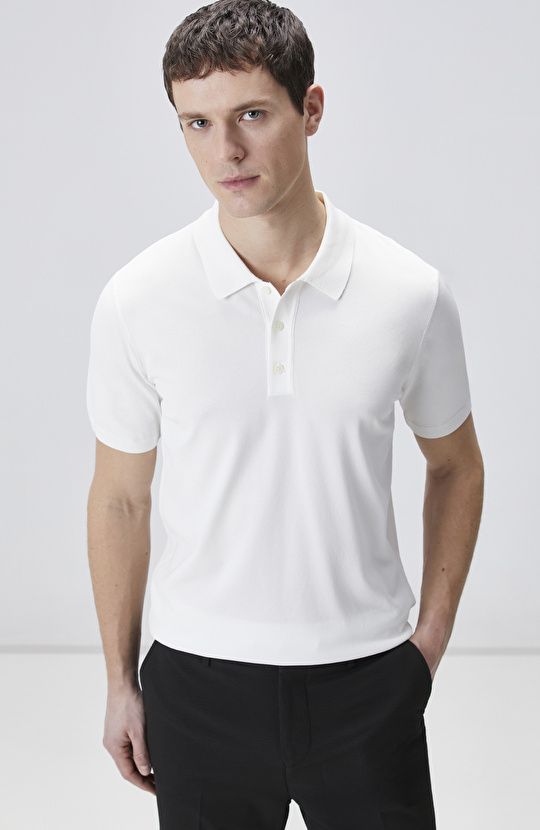 Ekru Polo Yaka Kısa Kol Rayon Kazak