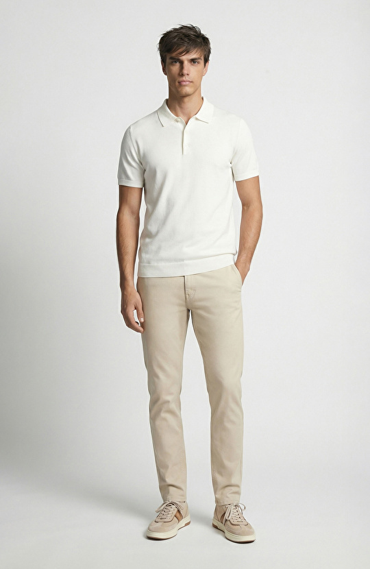 Ekru Kısa Kollu Patı Renkli Kazak