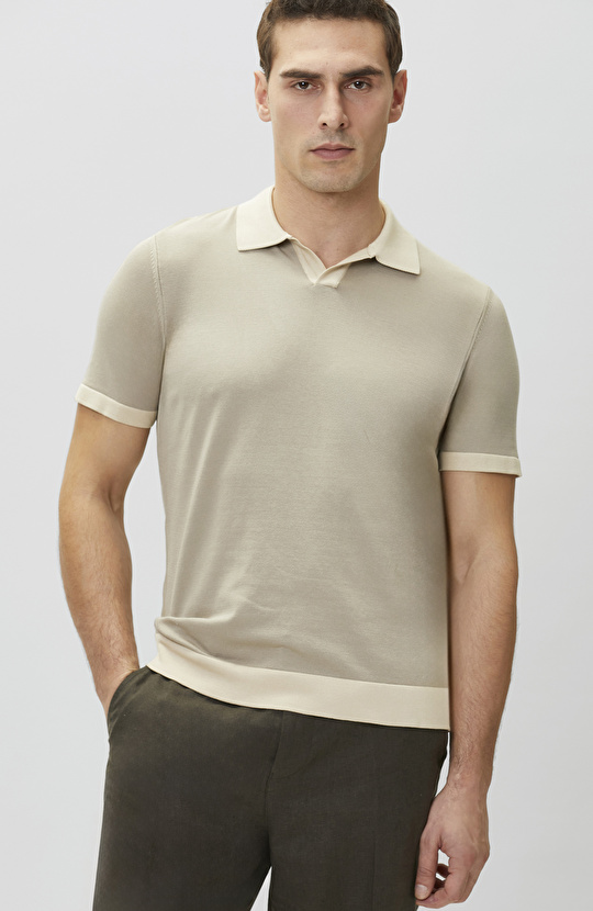 Vizon Apaş Yaka Kontrast Renk Detaylı Kazak