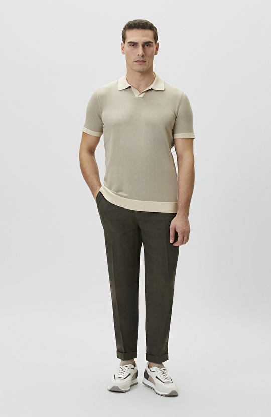 Vizon Apaş Yaka Kontrast Renk Detaylı Kazak