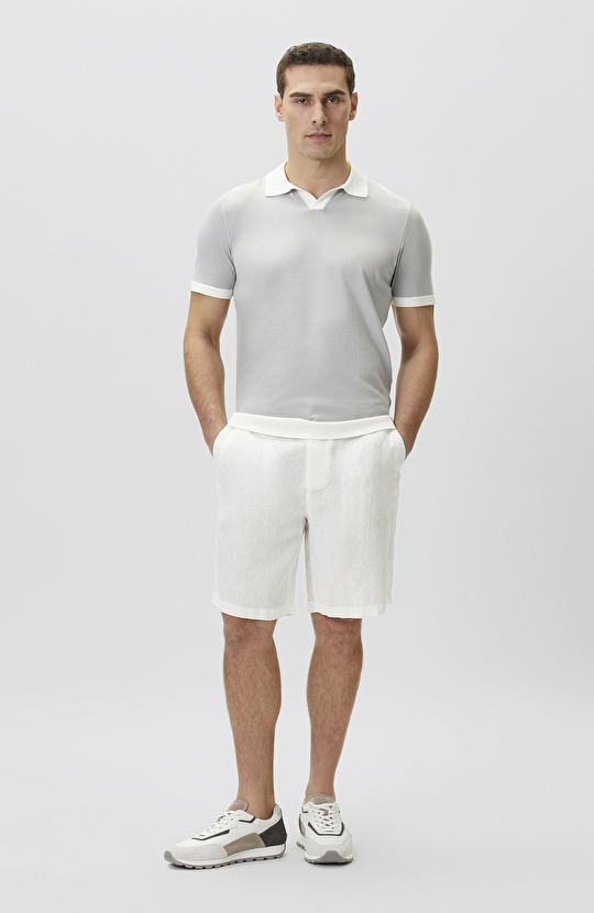 Gri Apaş Yaka Kontrast Renk Detaylı Kazak