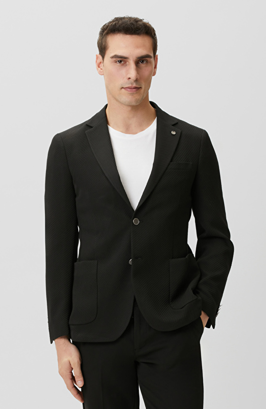 Siyah Diyagonal Örme Ceket