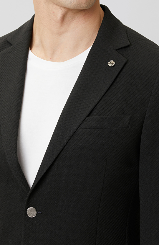 Siyah Diyagonal Örme Ceket