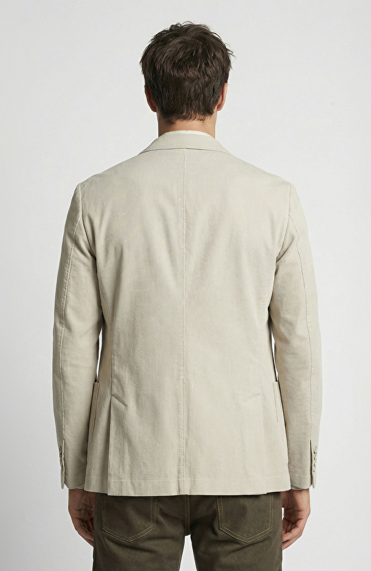 Bej Mono Yaka Diyagonal Örme Ceket