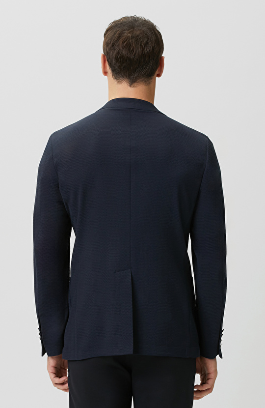 Lacivert Mono Yaka Jakarlı Örme Ceket