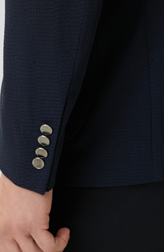 Lacivert Mono Yaka Jakarlı Örme Ceket