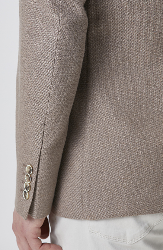 Kahverengi Slim Fit Jakarlı Dokuma Ceket