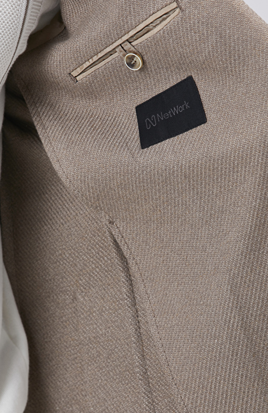 Kahverengi Slim Fit Jakarlı Dokuma Ceket