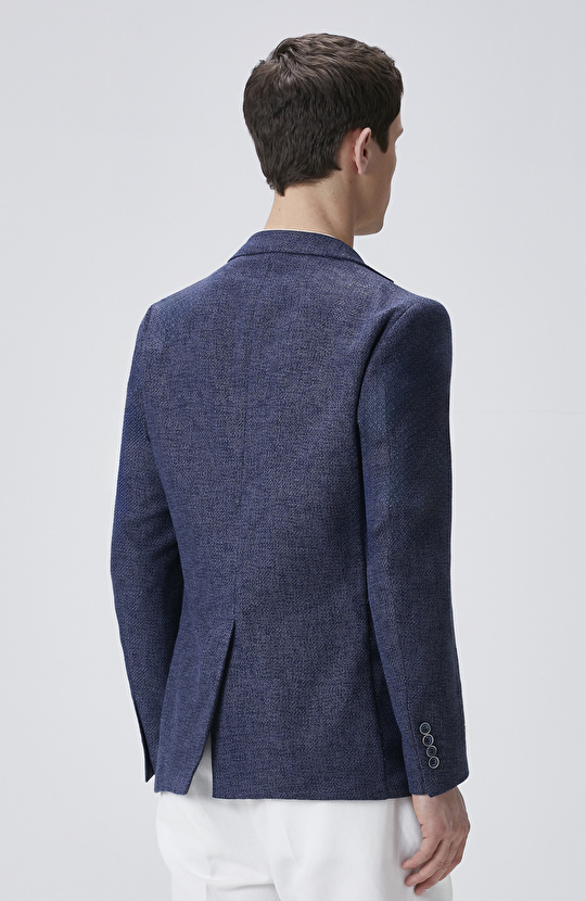 Lacivert Slim Fit Jakarlı Dokuma Ceket
