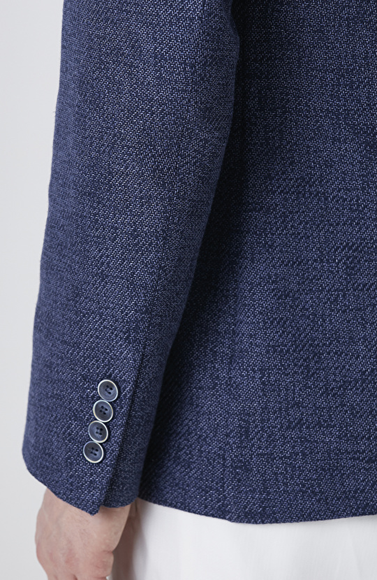 Lacivert Slim Fit Jakarlı Dokuma Ceket