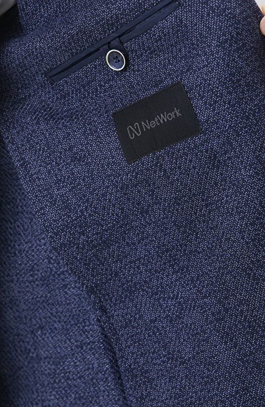 Lacivert Slim Fit Jakarlı Dokuma Ceket