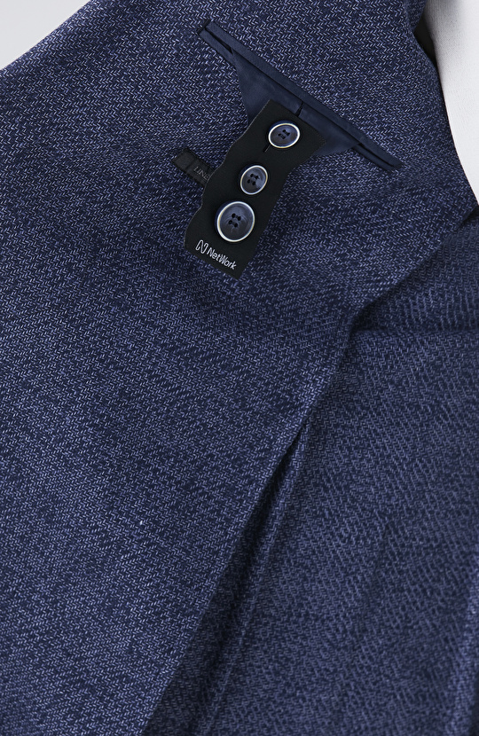 Lacivert Slim Fit Jakarlı Dokuma Ceket