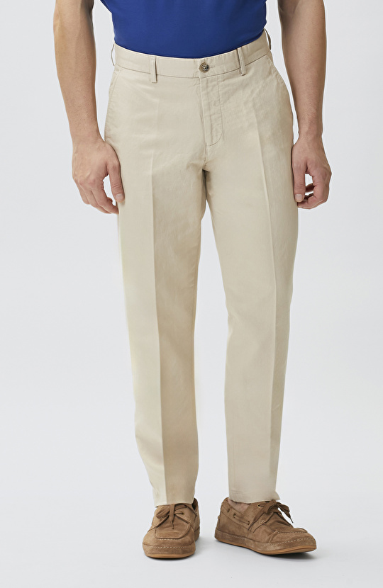 Stone Pleated Linen Blend Chino Casual Trousers