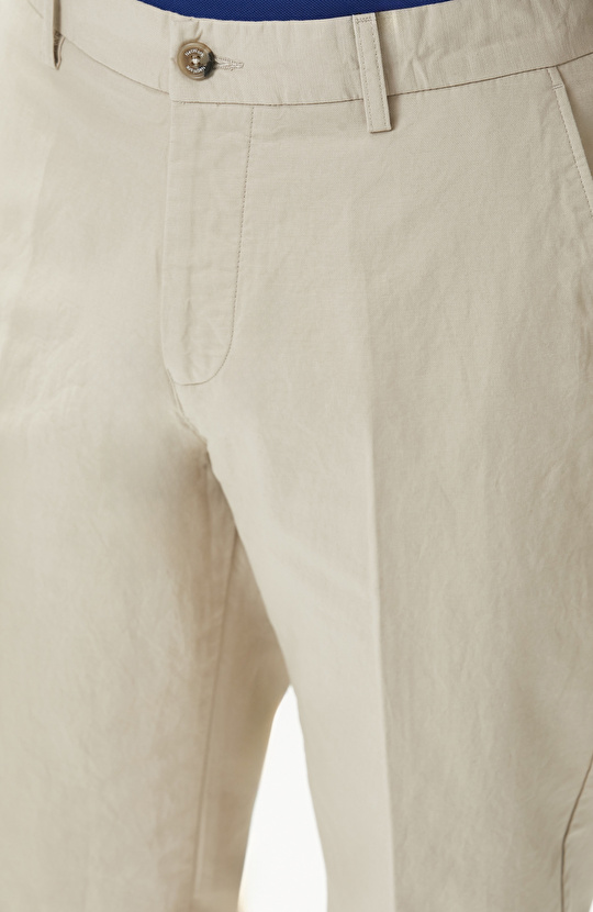Stone Pleated Linen Blend Chino Casual Trousers
