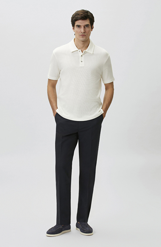 Lacivert Pileli Chino Casual Pantolon