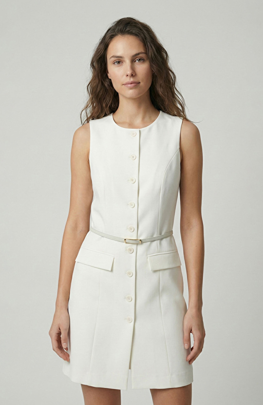 Kırık Beyaz Mini Elbise