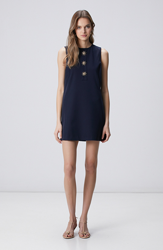 Navy Blue Gold Accessory Mini Dress