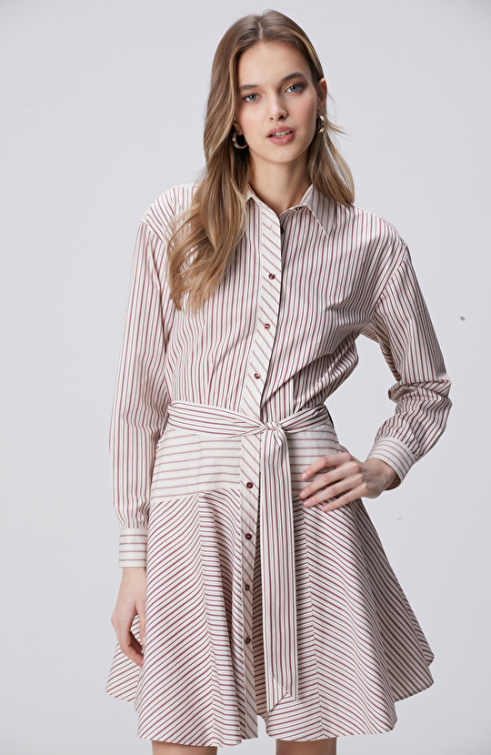 N-Green Cherry Stripe Patterned Mini Dress