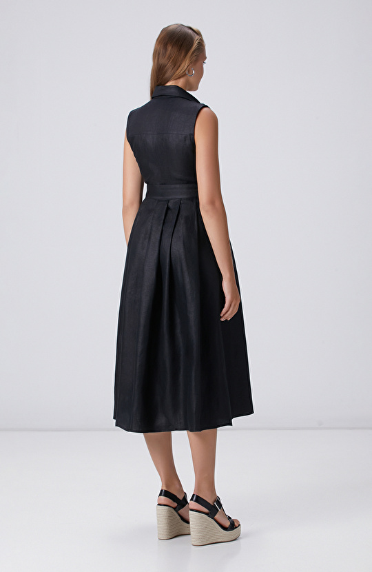 Bej Melanj Keten Elbise