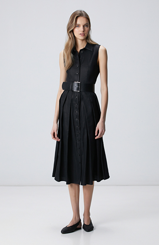 Off-White Linen Midi Dress