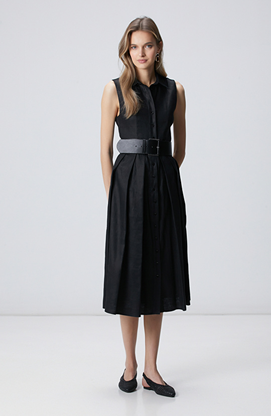 Off-White Linen Midi Dress