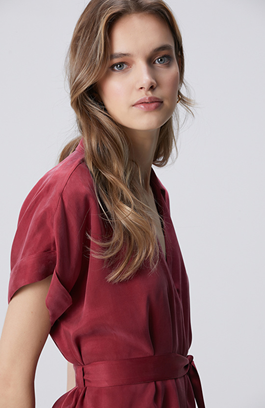 Vişne Cupro Mini Elbise