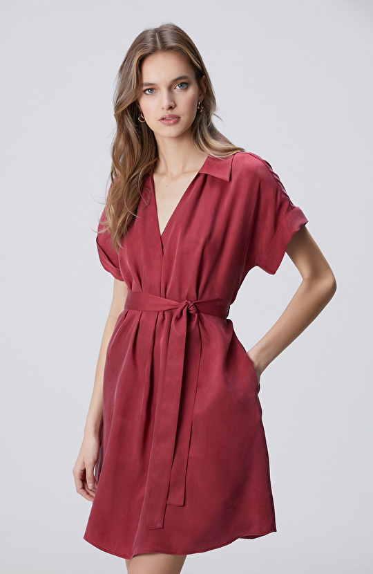 Vişne Cupro Mini Elbise
