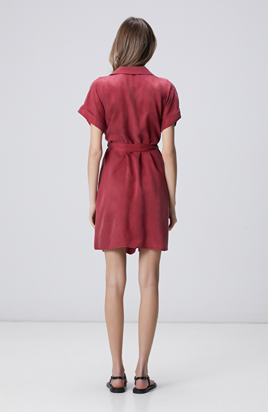 Vişne Cupro Mini Elbise