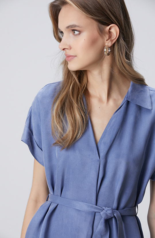 Mavi Mini Cupro Elbise